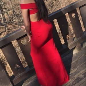Long off the shoulder red dress